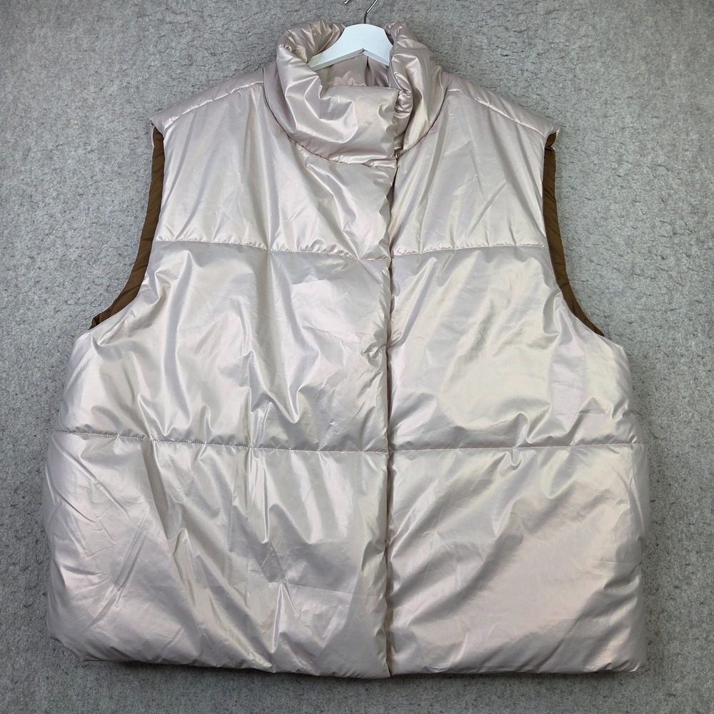 Fabletics Oversized Puffer Vest Size 2XL Zip Trend Forward Natural Blush Brown